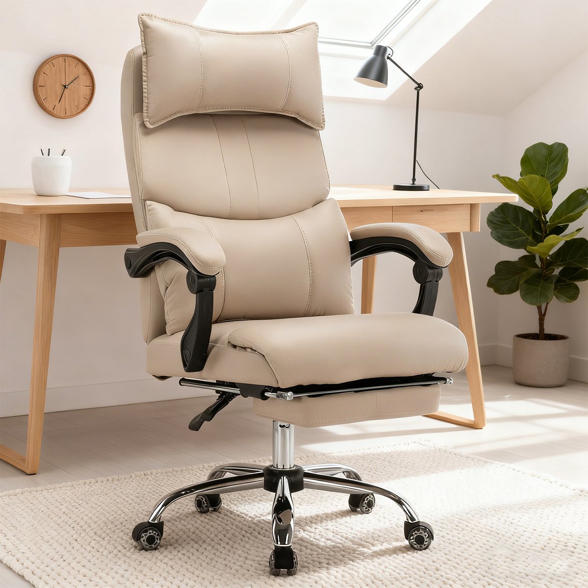 Fauteuil de bureau ergonomique pivotant avec double soutien lombaire et hauteur réglable, ABBOOTE kaki, MEUBLES COSY