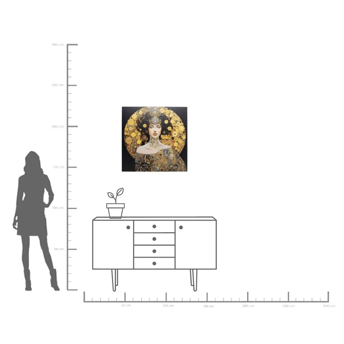 Tableau en verre Art Nouveau Lady 3D 80x80cm or, KARE DESIGN