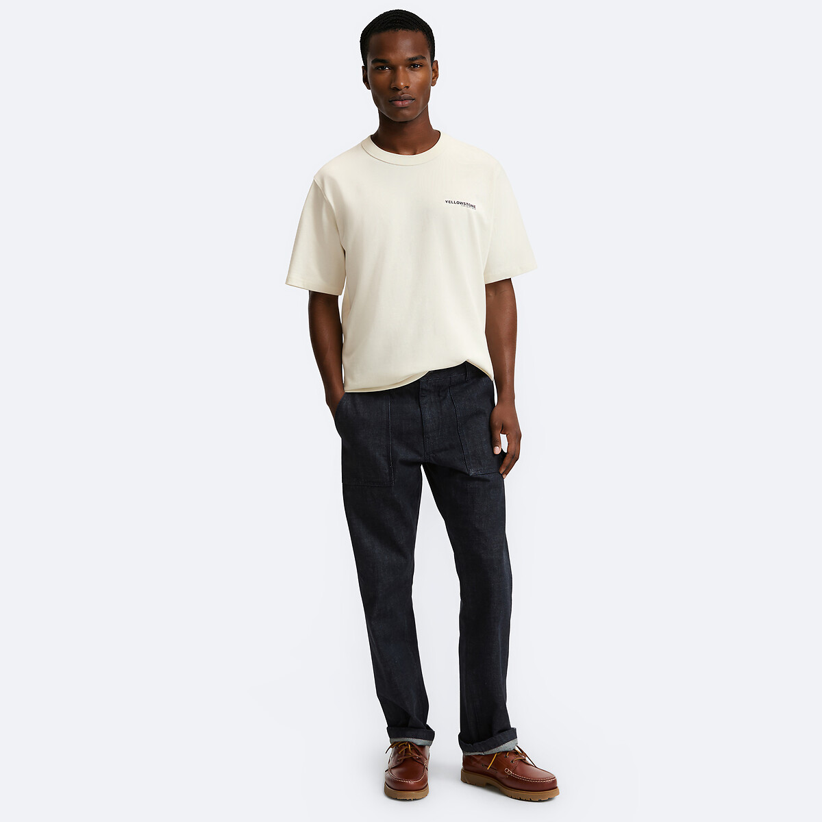 T-shirt col rond, manches courtes ecru, LA REDOUTE COLLECTIONS