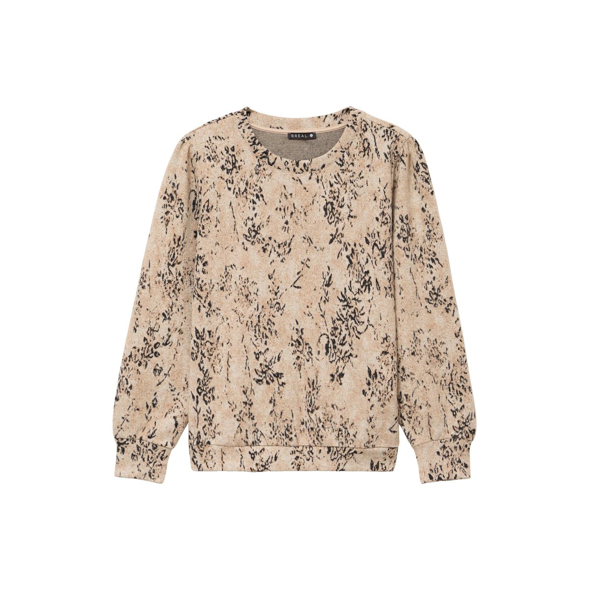 T-shirt court col rond manches longues beige, BREAL