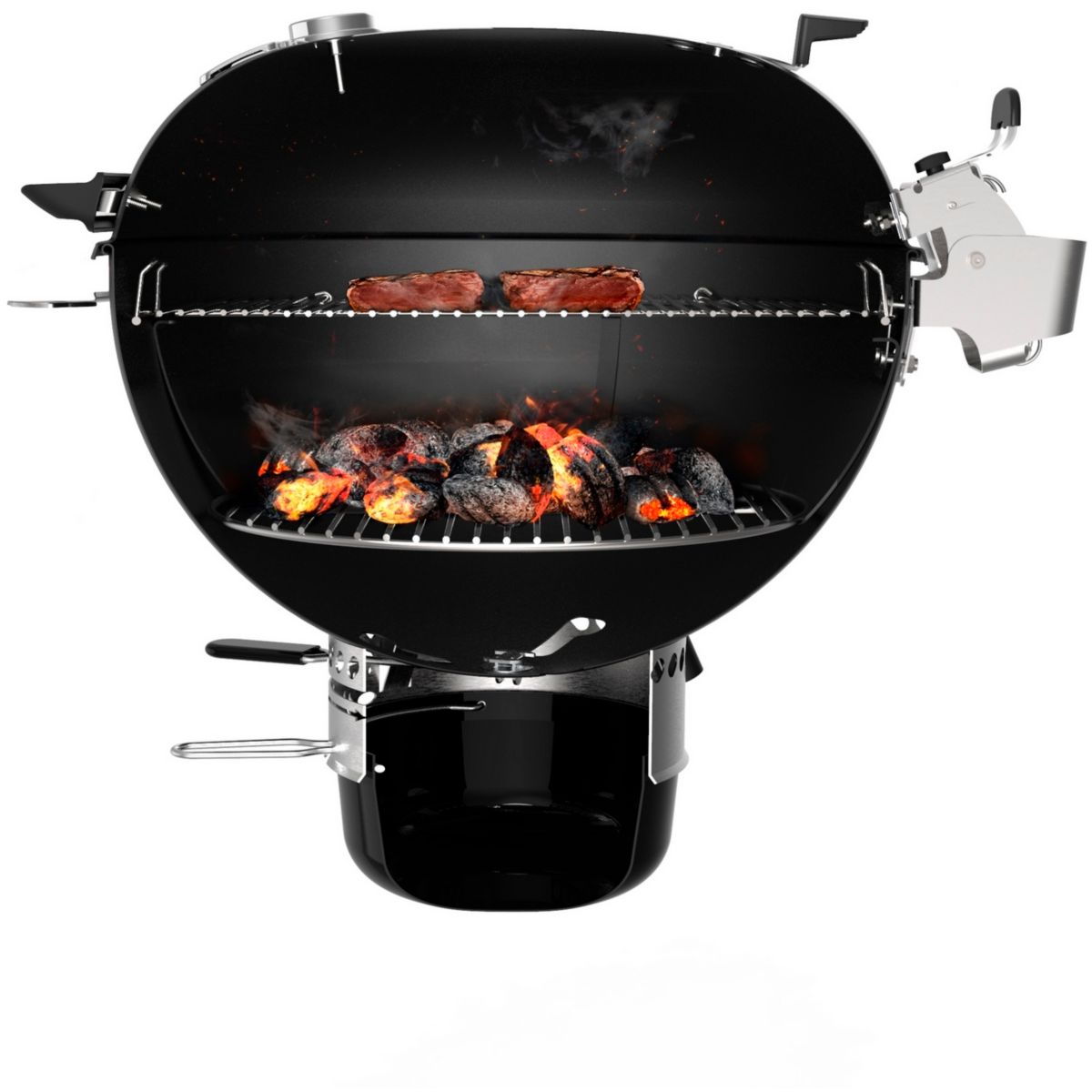 Barbecue charbon master-touch GBS premium E-5775 black sur pied 57 cm + grill GBS en fonte noir, WEBER