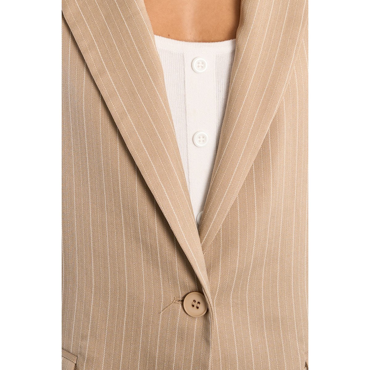 Blazer droit rayé beige, LILI SIDONIO