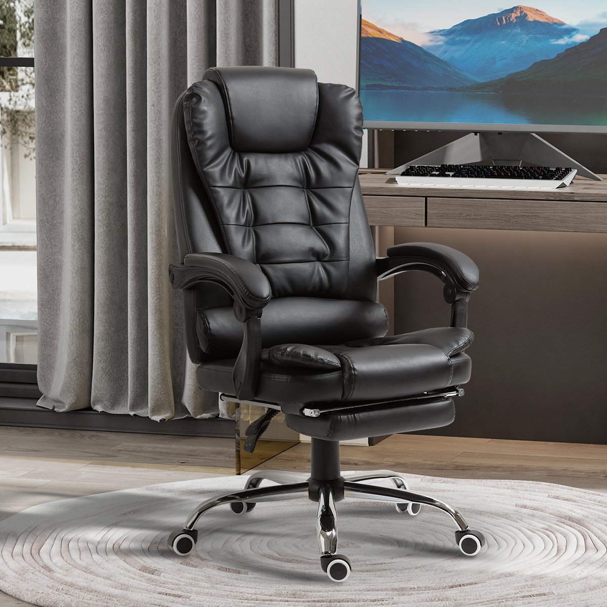Fauteuil De Bureau Manager Inclinable Avec Repose-pied Noir noir, HOMCOM