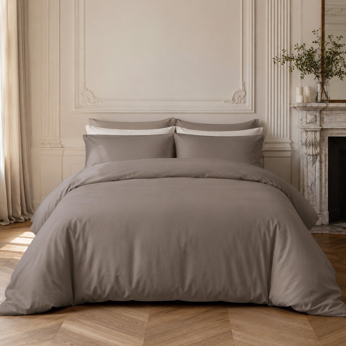 Drap housse en percale de coton uni, FINESSE gris, C DESIGN HOME TEXTILE
