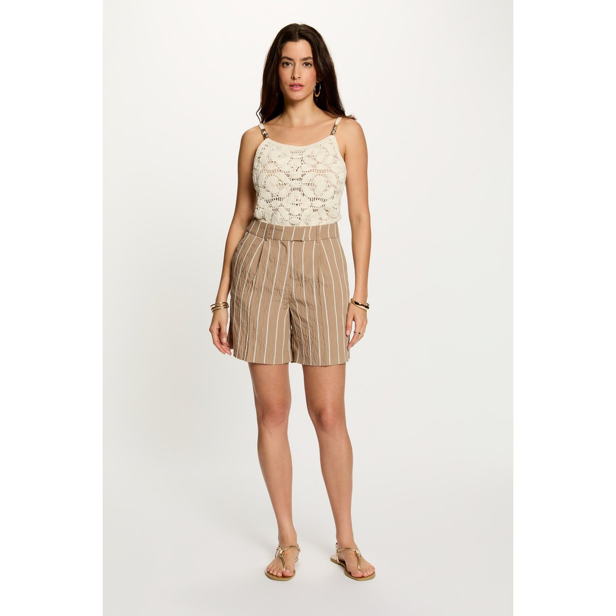 Top ajusté bretelles fines beige clair, MORGAN