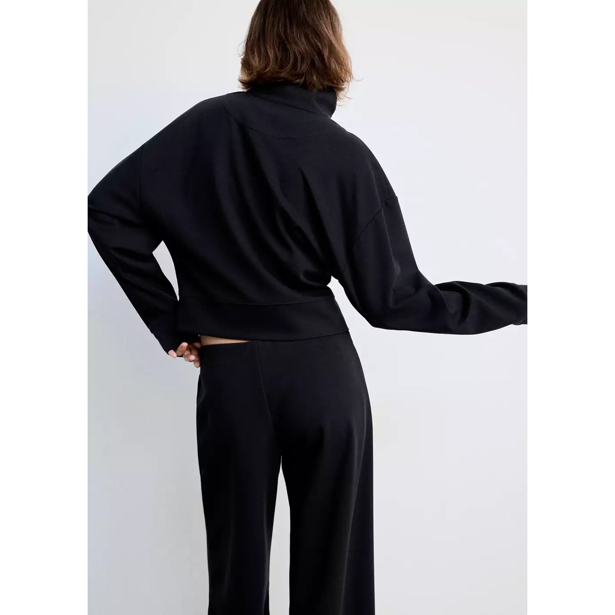 Sweat-shirt col montant zippé bleu marine, MANGO