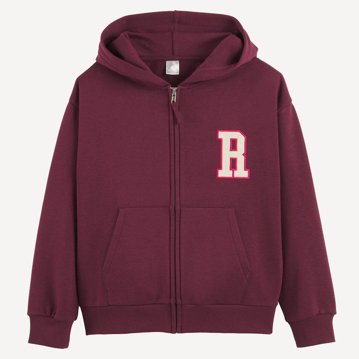 Kapuzen-Sweatshirt mit Reissverschluss, mit gestickten Abzeichen auf der Vorder- und Rückseite, aus bordeaux                        , LA REDOUTE COLLECTIONS