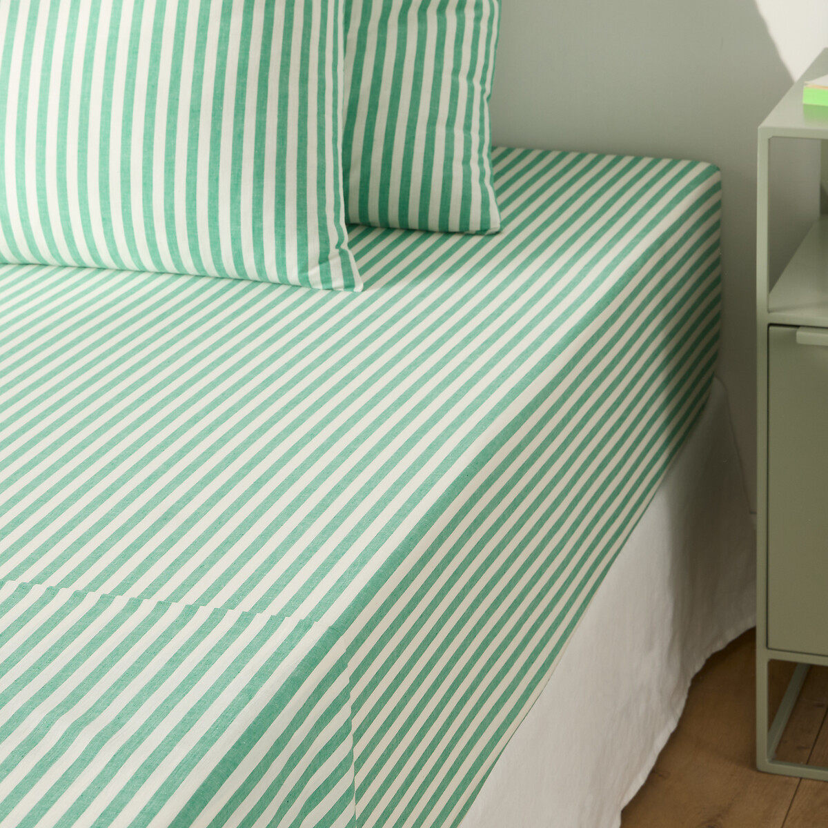 Drap-housse coton bonnet 30 cm, SOIZIC VERT rayé vert, LA REDOUTE INTERIEURS