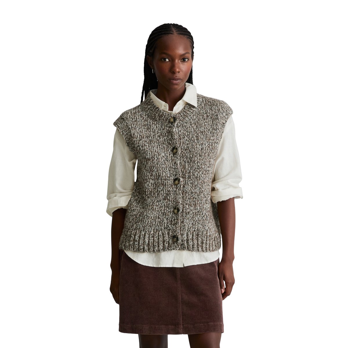 Cardigan sans manches, coupe décontractée en mélange de laine vierge et de laine d'alpaga beige, MARC O’POLO DENIM