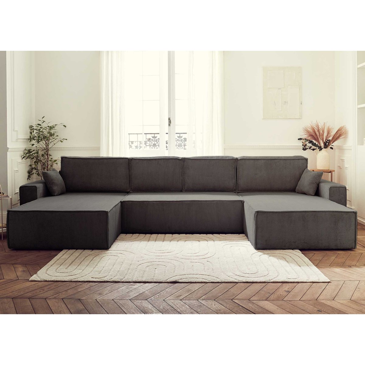 Canapé Panoramique Convertible 7 places - DELLIA gris foncé, BEST MOBILIER
