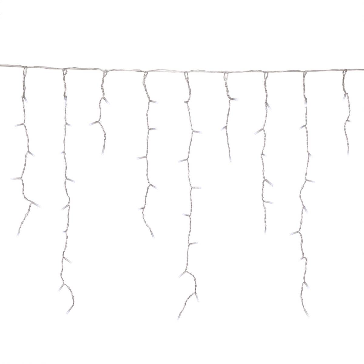 Rideau lumineux stalactite d'extérieur 2 m 120 LED blanc froid 8 fonctions avec minuteur à piles blanc froid, FEERIC LIGHTS & CHRISTMAS