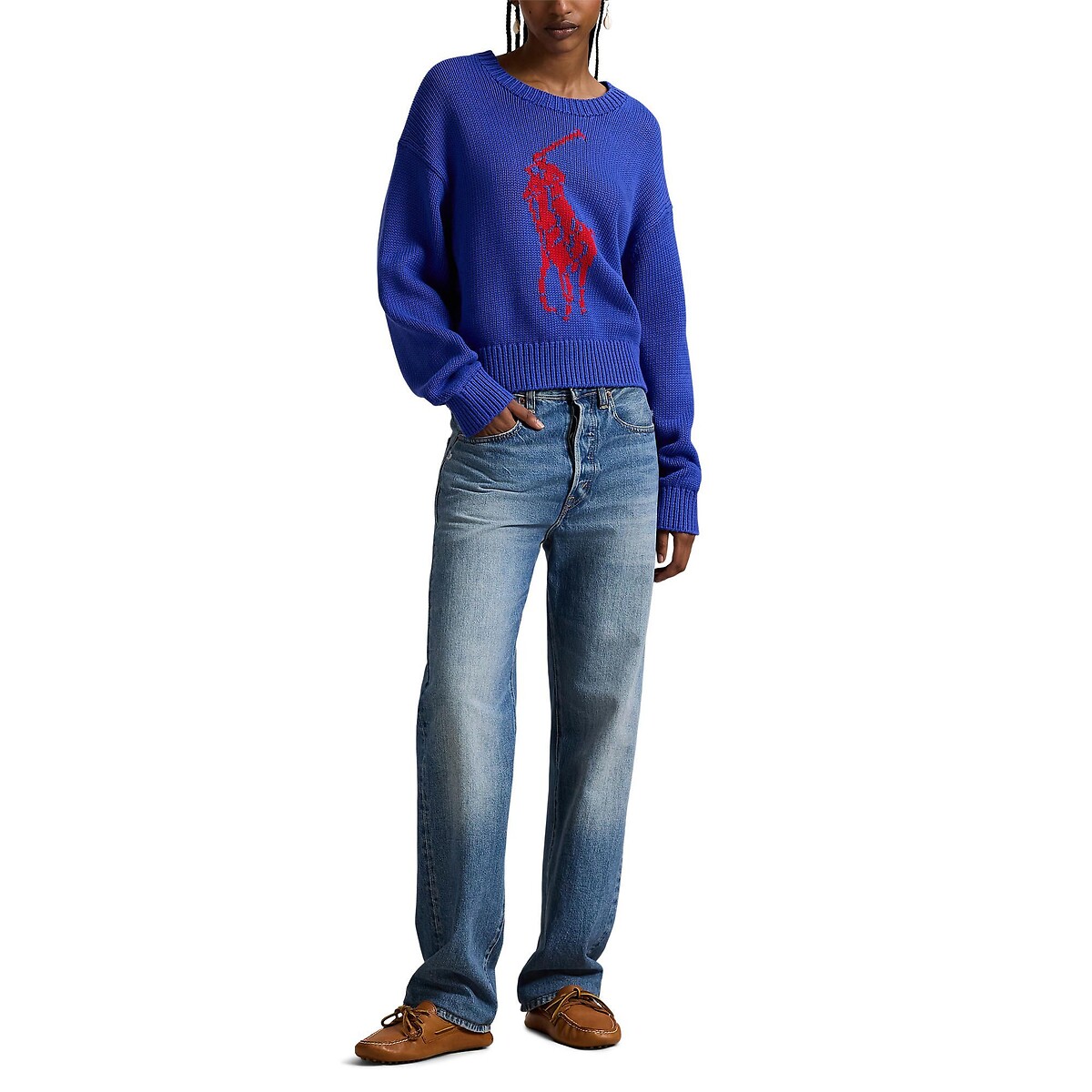 Pull à col rond, à manches longues, avec logo devant bleu royal, POLO RALPH LAUREN