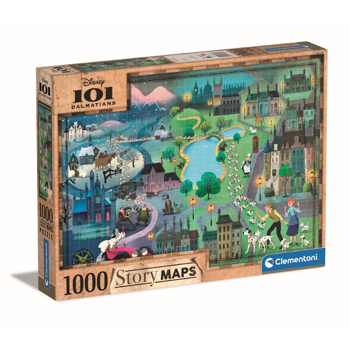 Disney Maps - 1000 pièces - Les 101 Dalmatiens couleur unique, CLEMENTONI