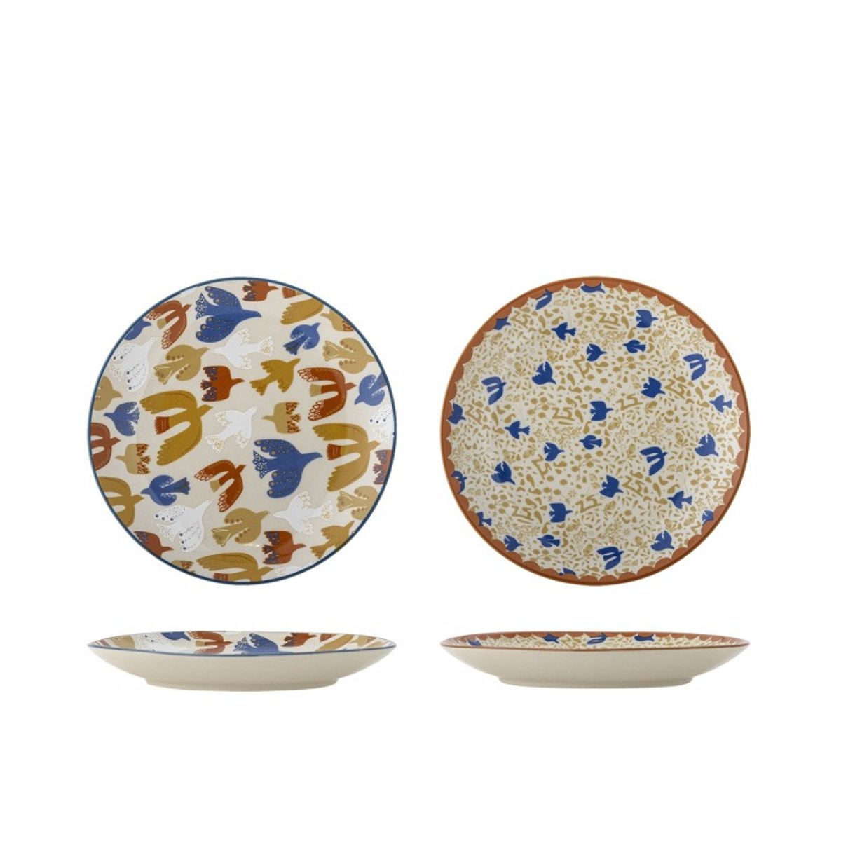Petites assiettes grès oiseaux set de 2 multicolore, BLOOMINGVILLE