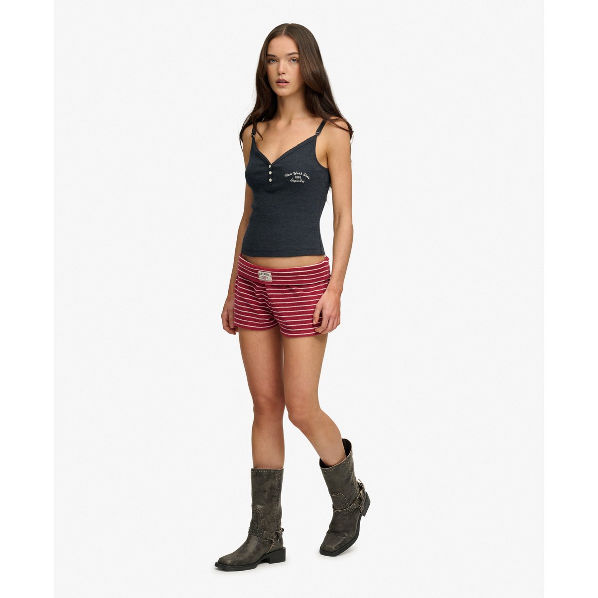 Short en tissu éponge à revers Athletic Essentials rayé rouge porto, SUPERDRY