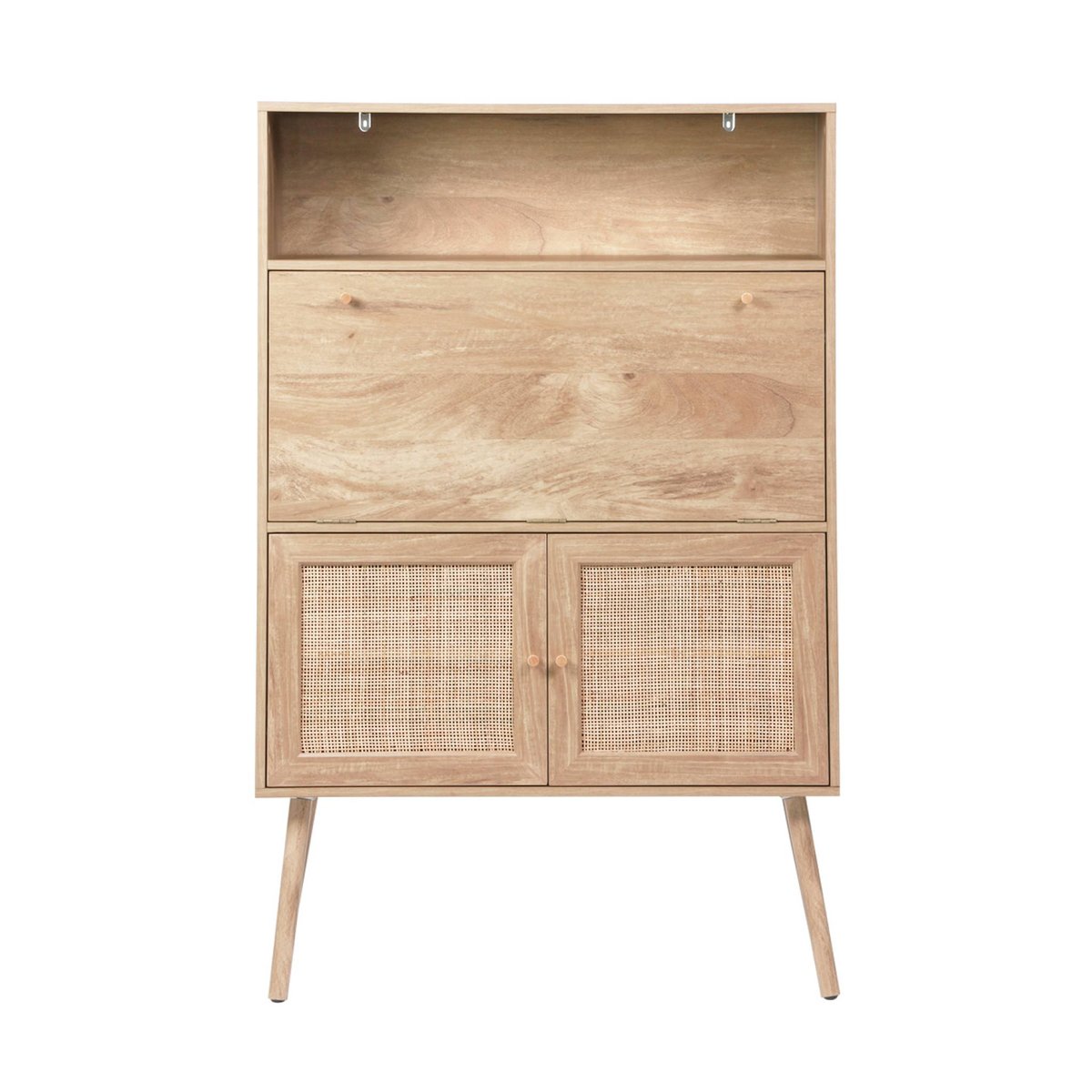 Bureau secrétaire décor bois et cannage 2 portes BOHÈME naturel, SWEEEK