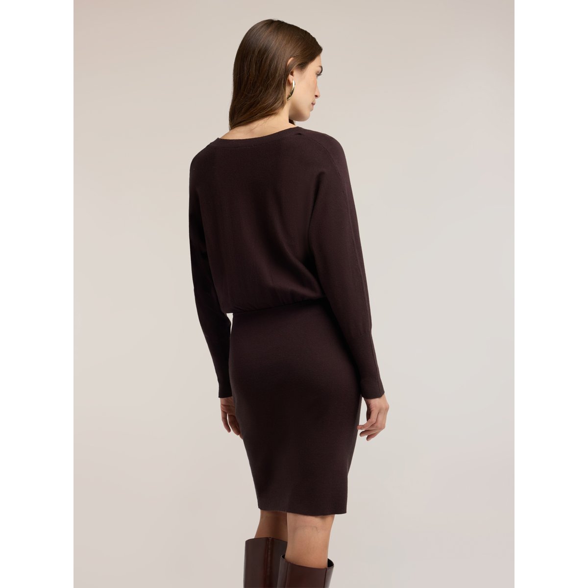 Robe fourreau avec drapé marron, MOTIVI
