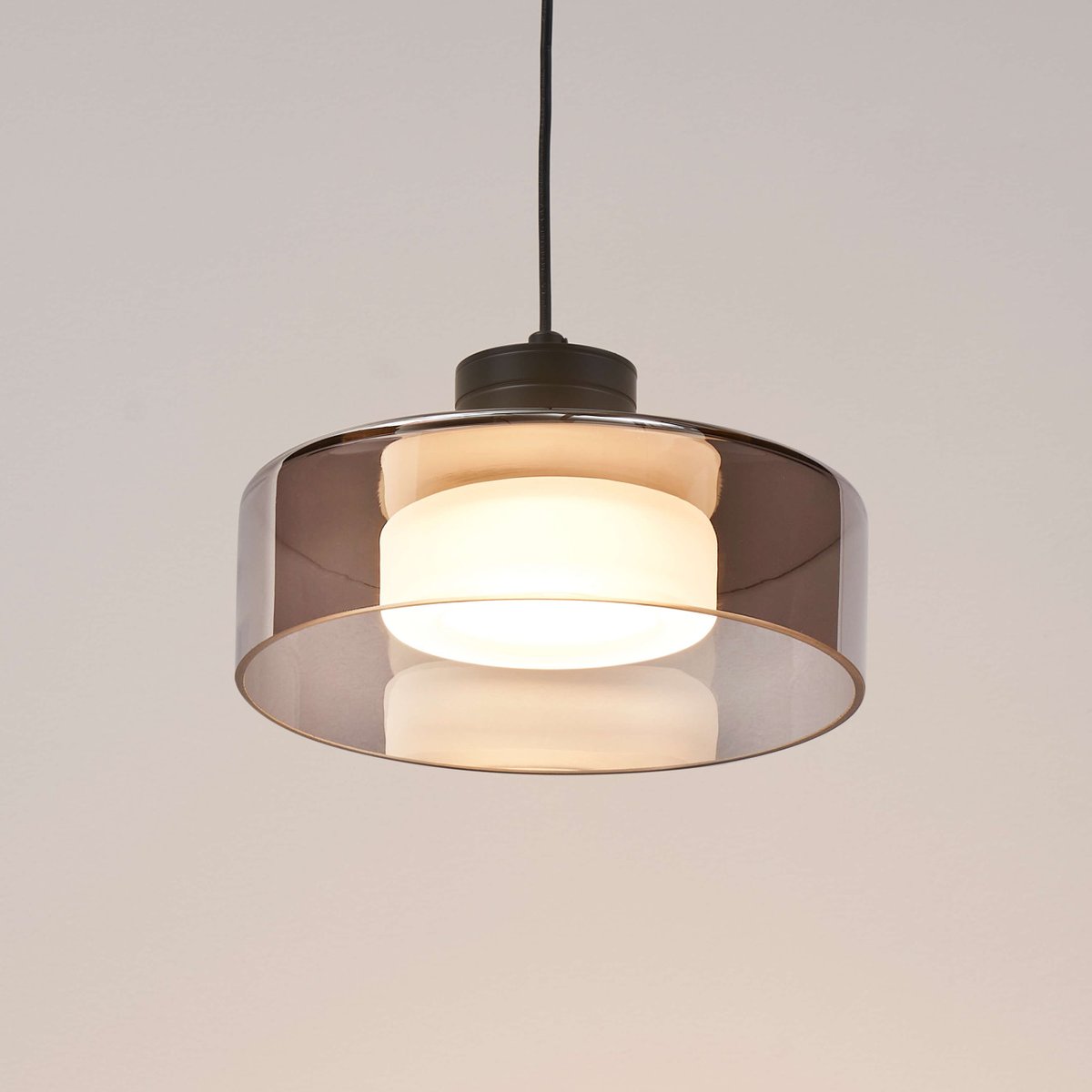 Suspension LED avec verre fumé - VALDO noir et gris fumé, KOSILUM