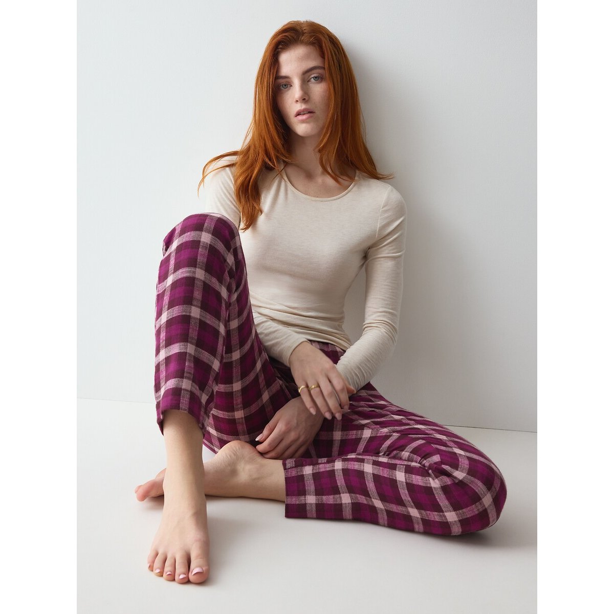 Pyjama coton, top manches longues et pantalon imprimé imprimé rose, TRIUMPH