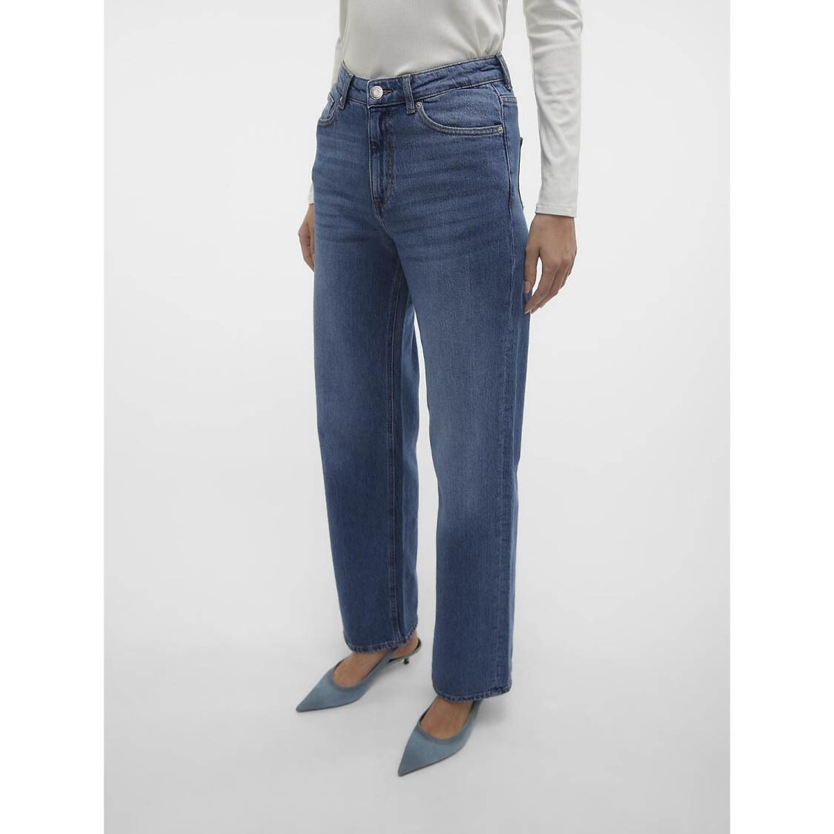 Jean large, taille haute medium blue, VERO MODA