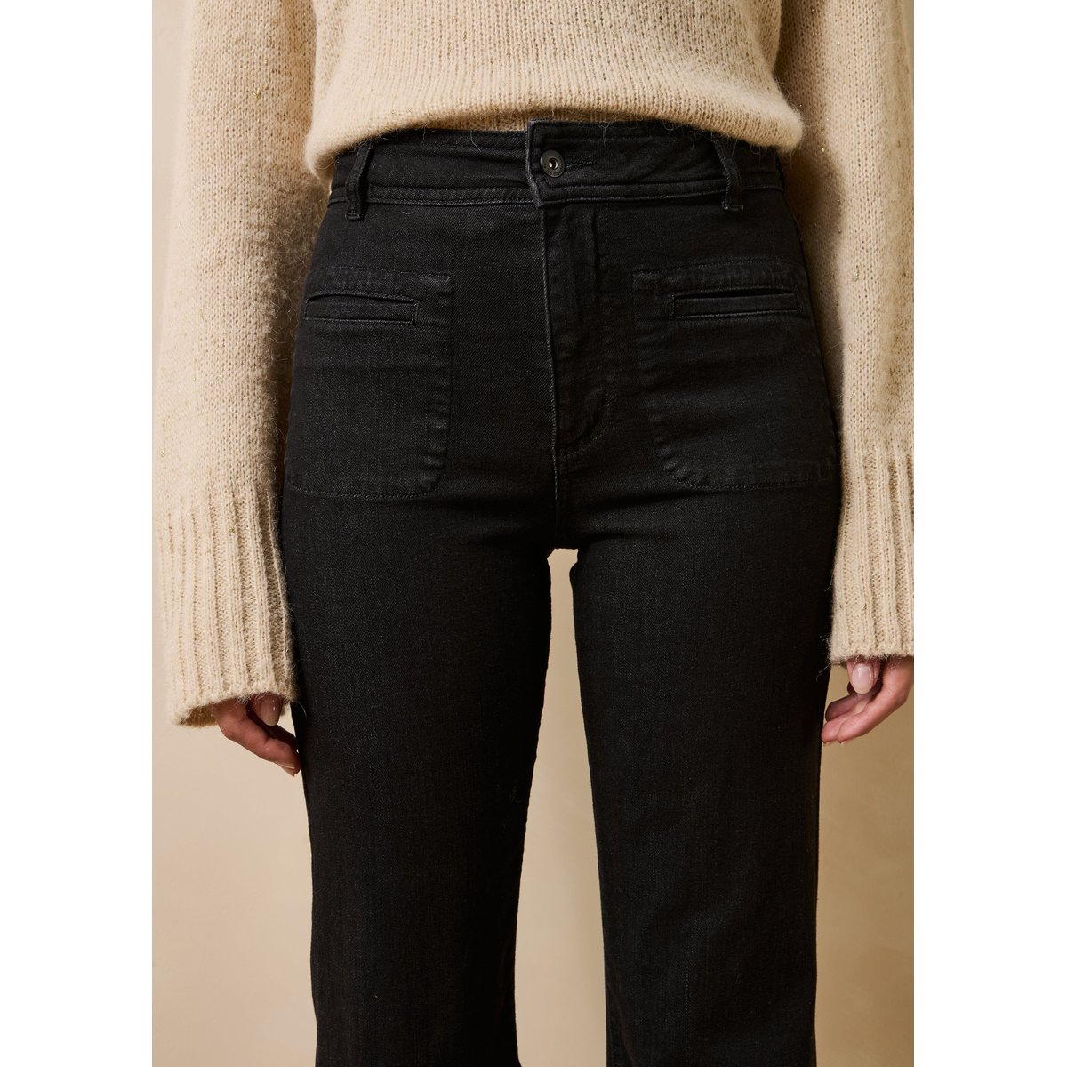 Jean bootcut taille haute en coton biologique noir, LA FEE MARABOUTEE