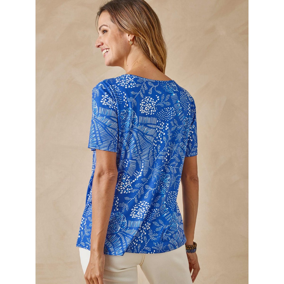 Tee-shirt encolure fantaisie imprimé bleu, DAXON