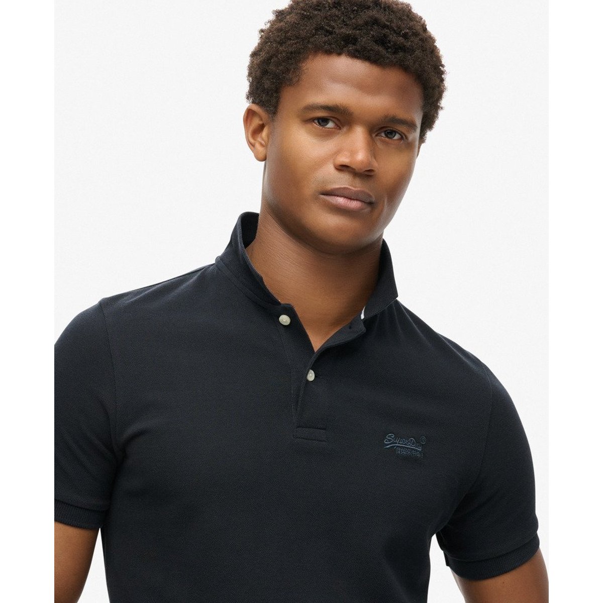 Polo manches courtes piqué bleu marine, SUPERDRY