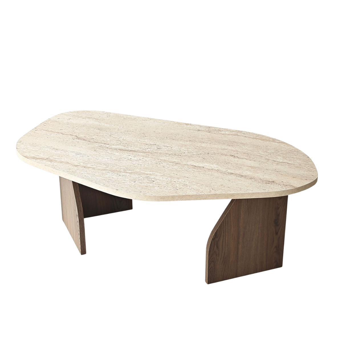Table basse plateau de forme organique - ROCK noyer / travertin, CALICOSY