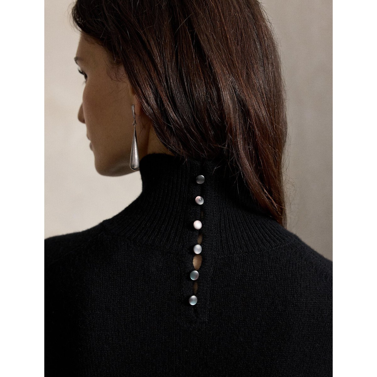 Robe longue évasée, à col montant noir, POLO RALPH LAUREN