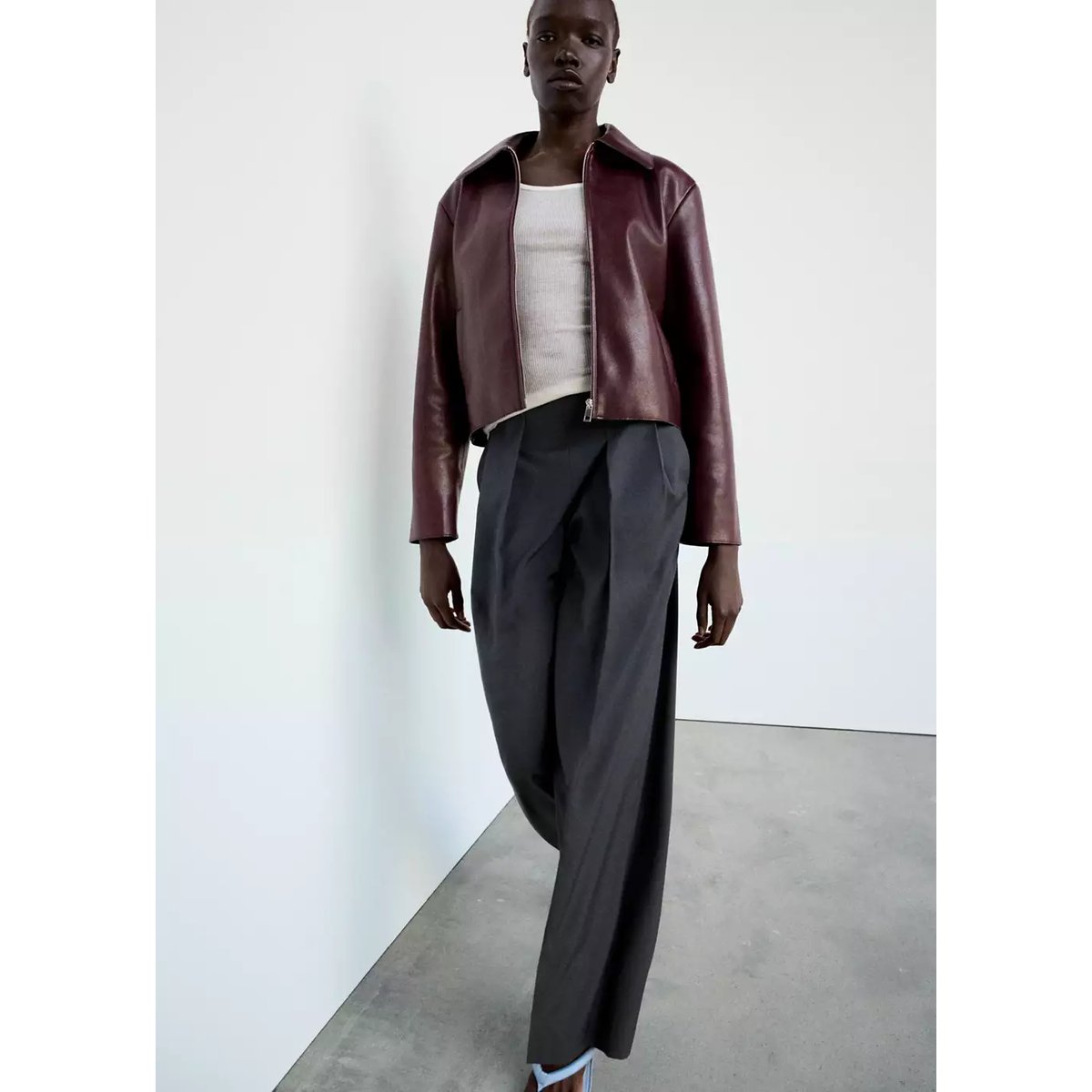 Pantalon droit pinces gris, MANGO