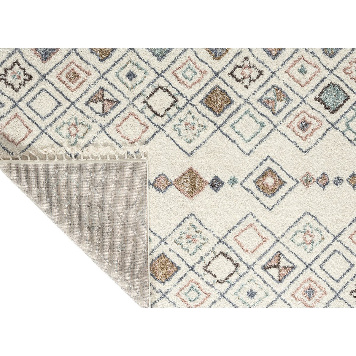 Tapis de salon symétrique imitation laine à franges DELYA crème, NAZAR RUGS