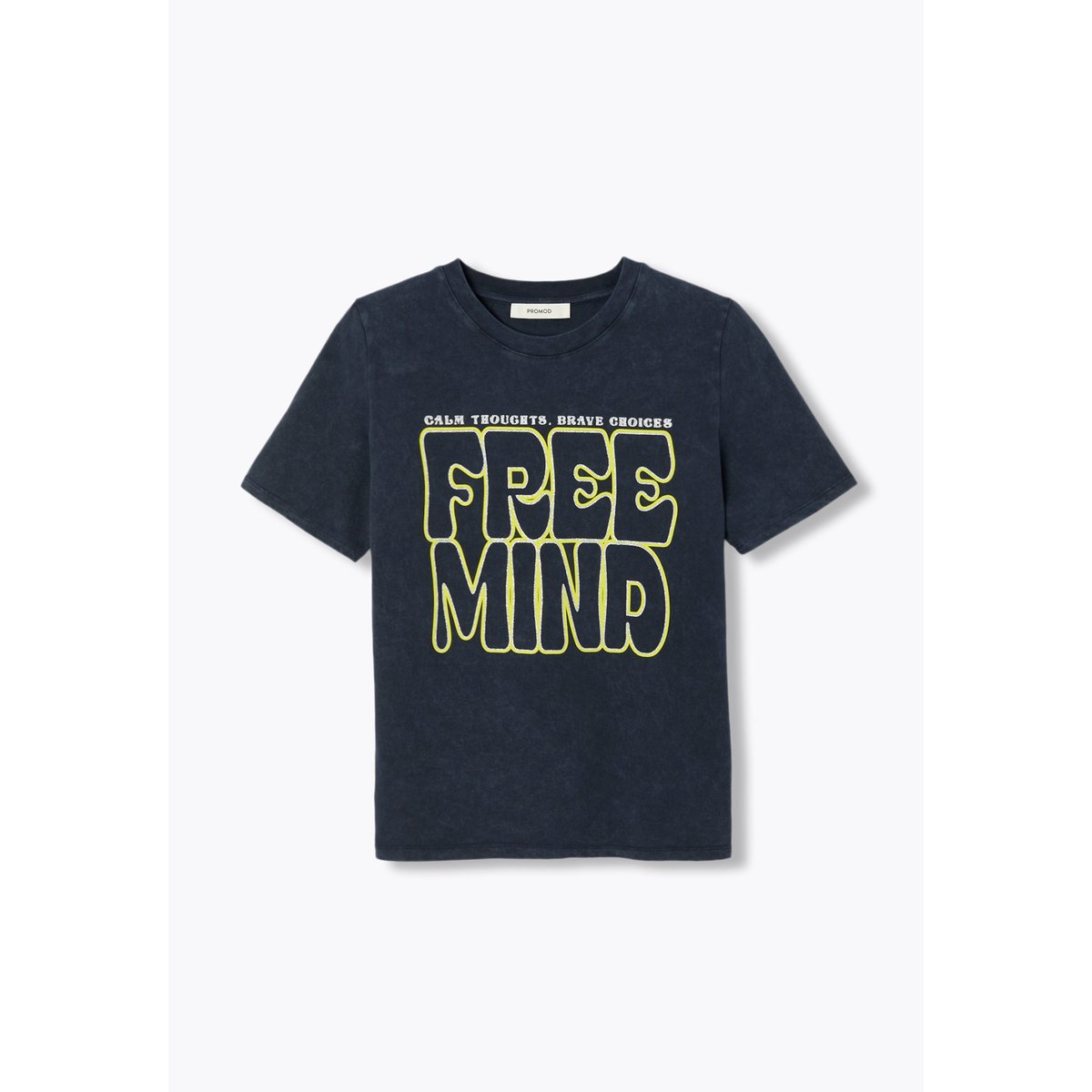 T-shirt à message 'free mind' imprimé bleu, PROMOD