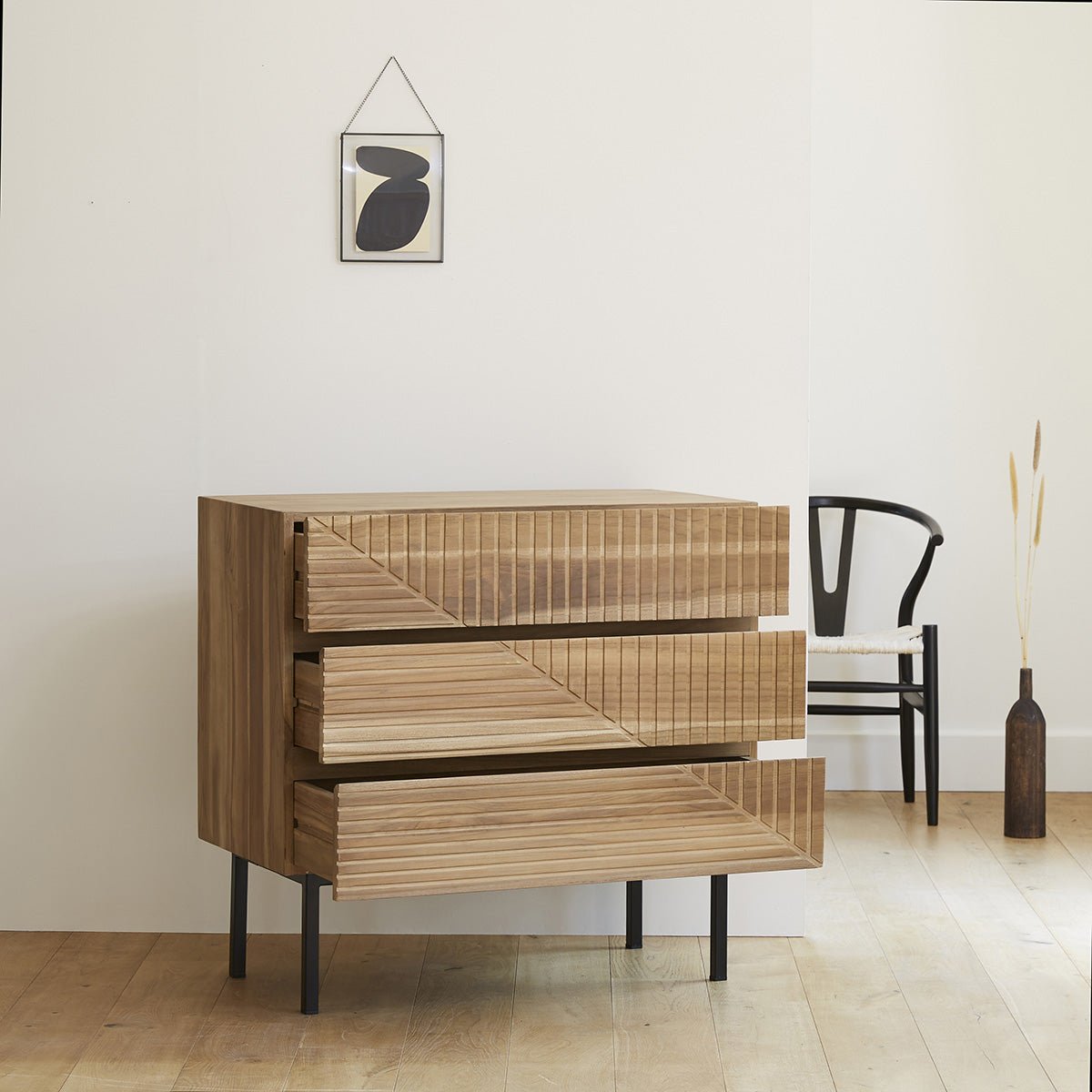 Commode en bois de teck 95 cm 3 tiroirs PORTLAND naturel, BERAH GETAH