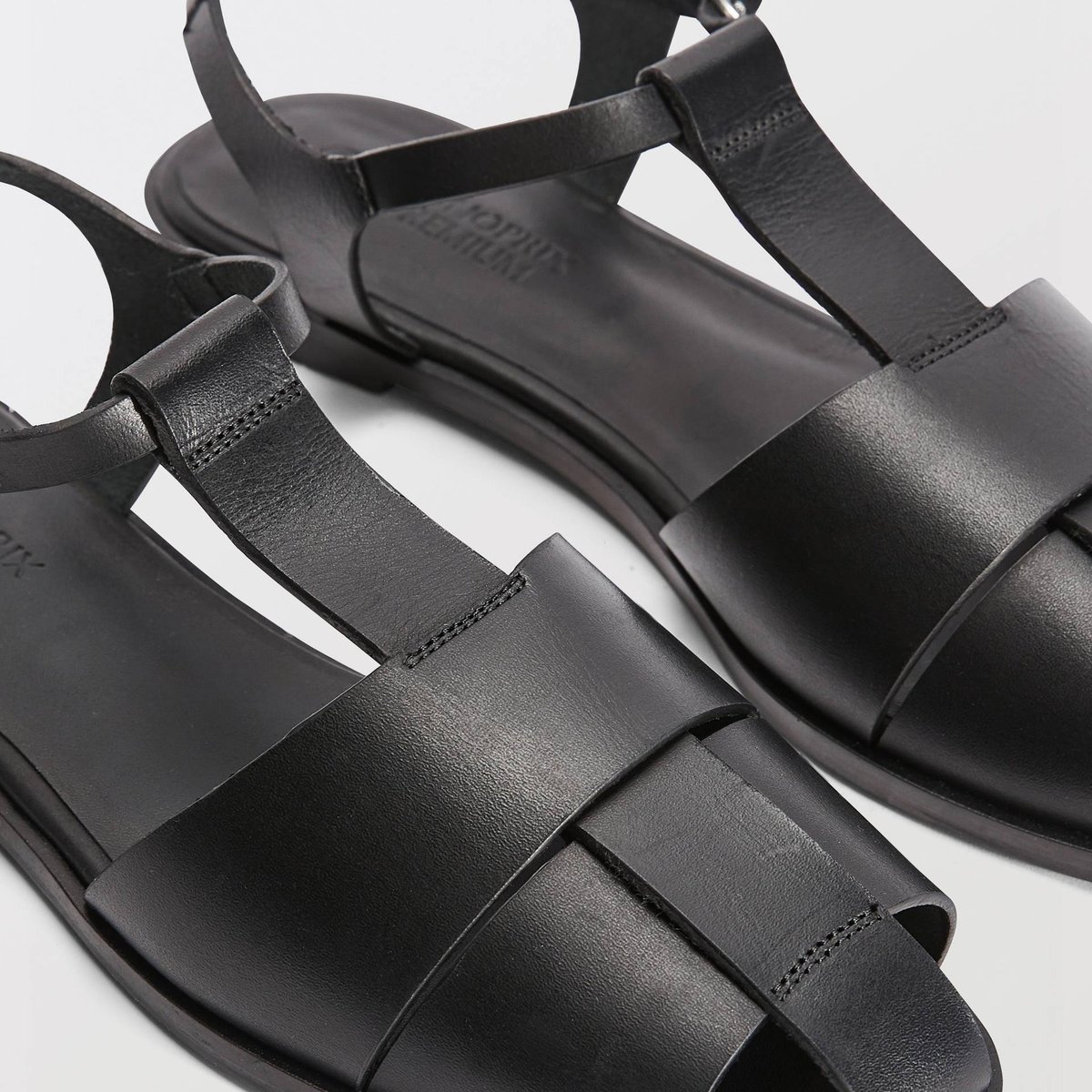 Sandales en cuir noir, MONOPRIX