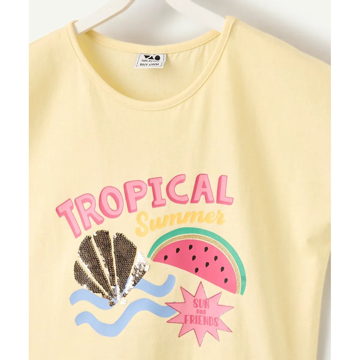 T-shirt manches courtes avec sequins jaune, TAPE A L'OEIL