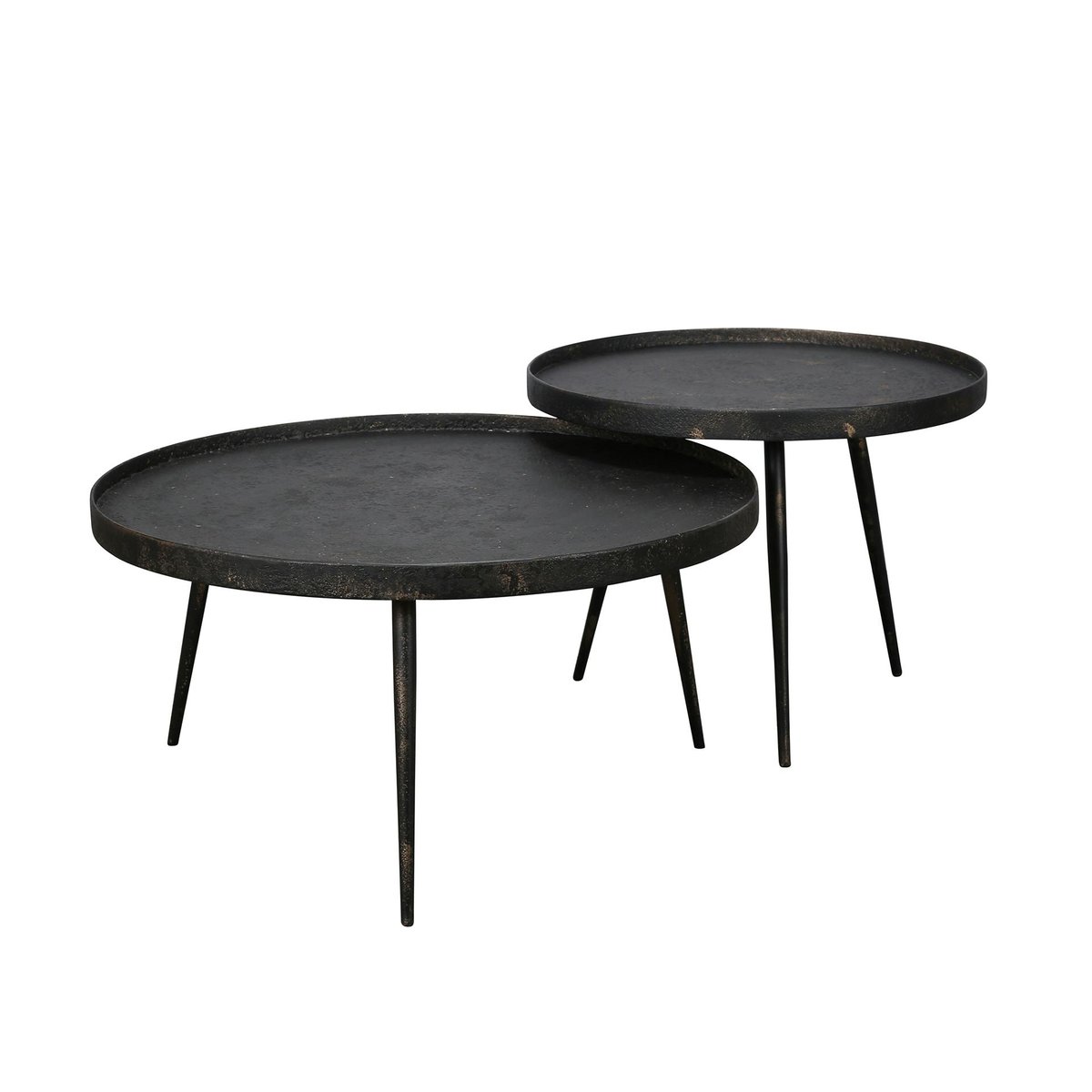 Table basse gigogne ronde style industriel en métal gris foncé 76cm (2 pièces) RALF noir, PIER IMPORT