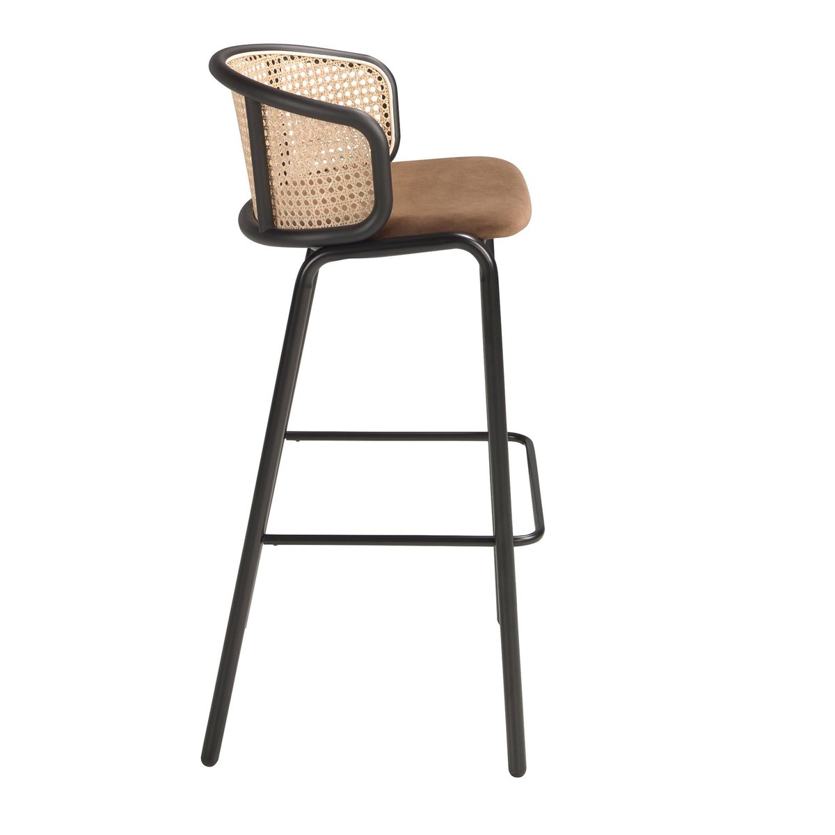 Tabouret en rotin et velours brun marron | noir, ANGEL CERDA