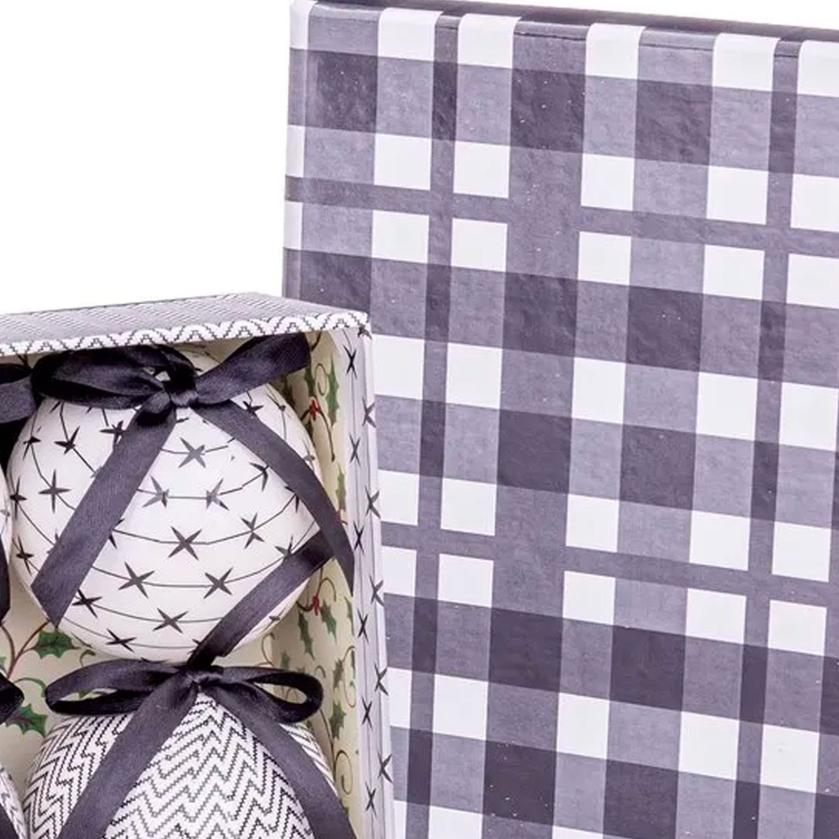 Coffret de 6 boules de Noël design noir et blanc - 7.5cm noir & blanc, WADIGA