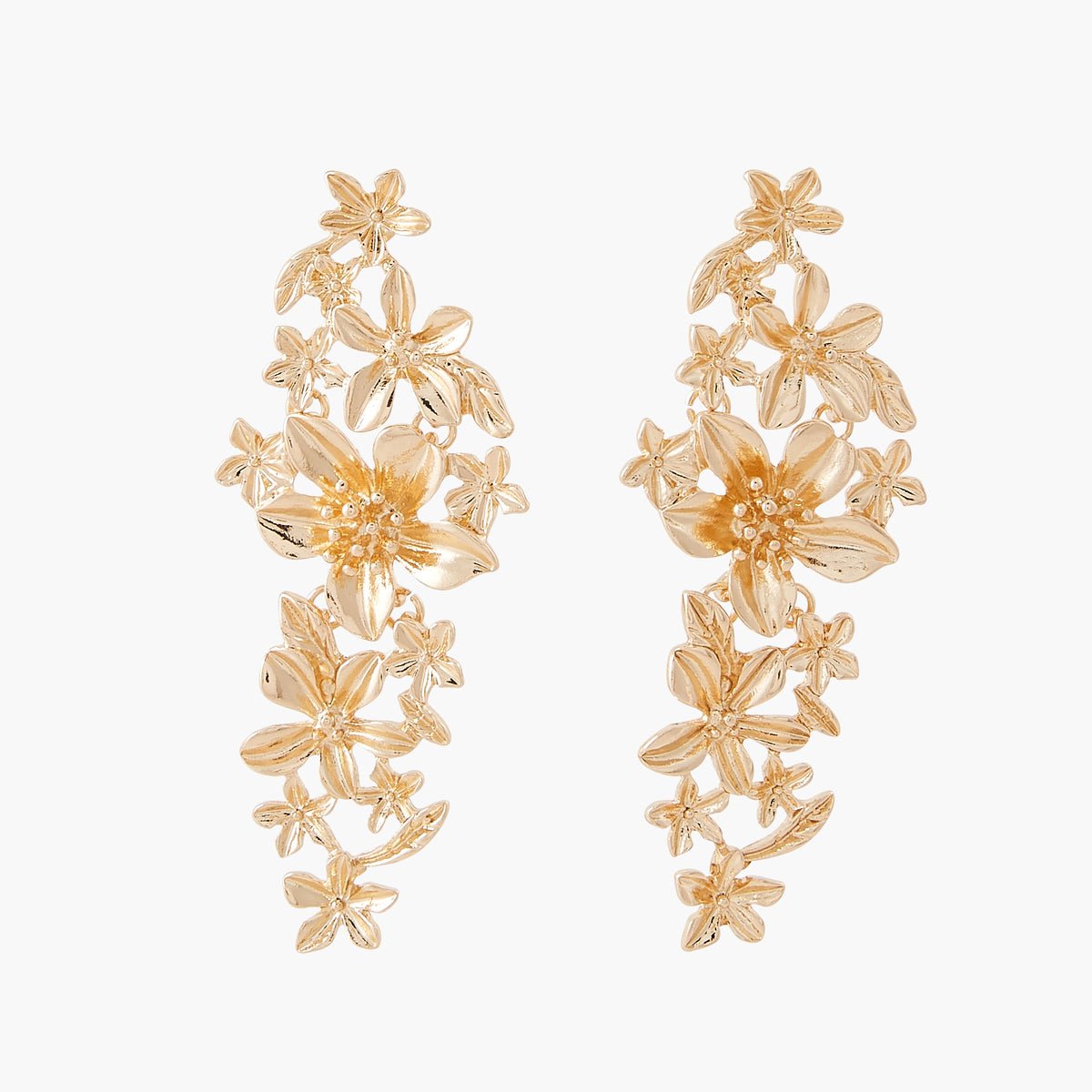 Boucles d'oreilles longues à fleurs doré, BALABOOSTE