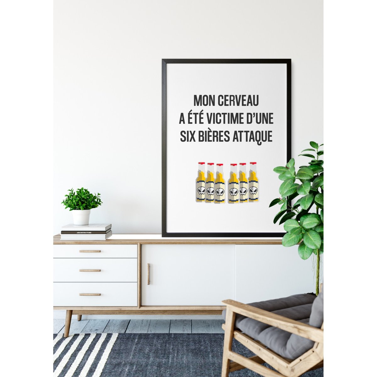 Affiche Six bières attaque blanc, L'AFFICHERIE