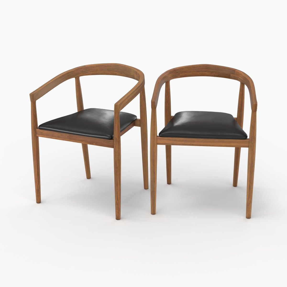 Lot de 2 chaises en bois de teck vernis et assise en cuir - BALI noir, MAISON PAVANE