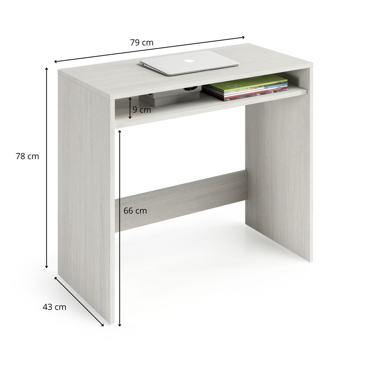 Bureau en bois avec tablette fixe blanc, TERRE DE NUIT