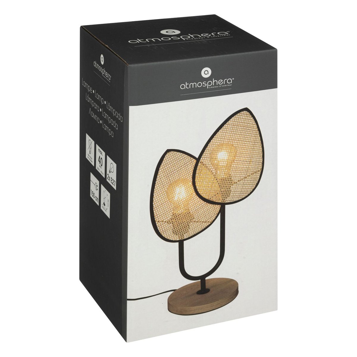Lampe à poser en cannage et métal OLME beige, ATMOSPHERA