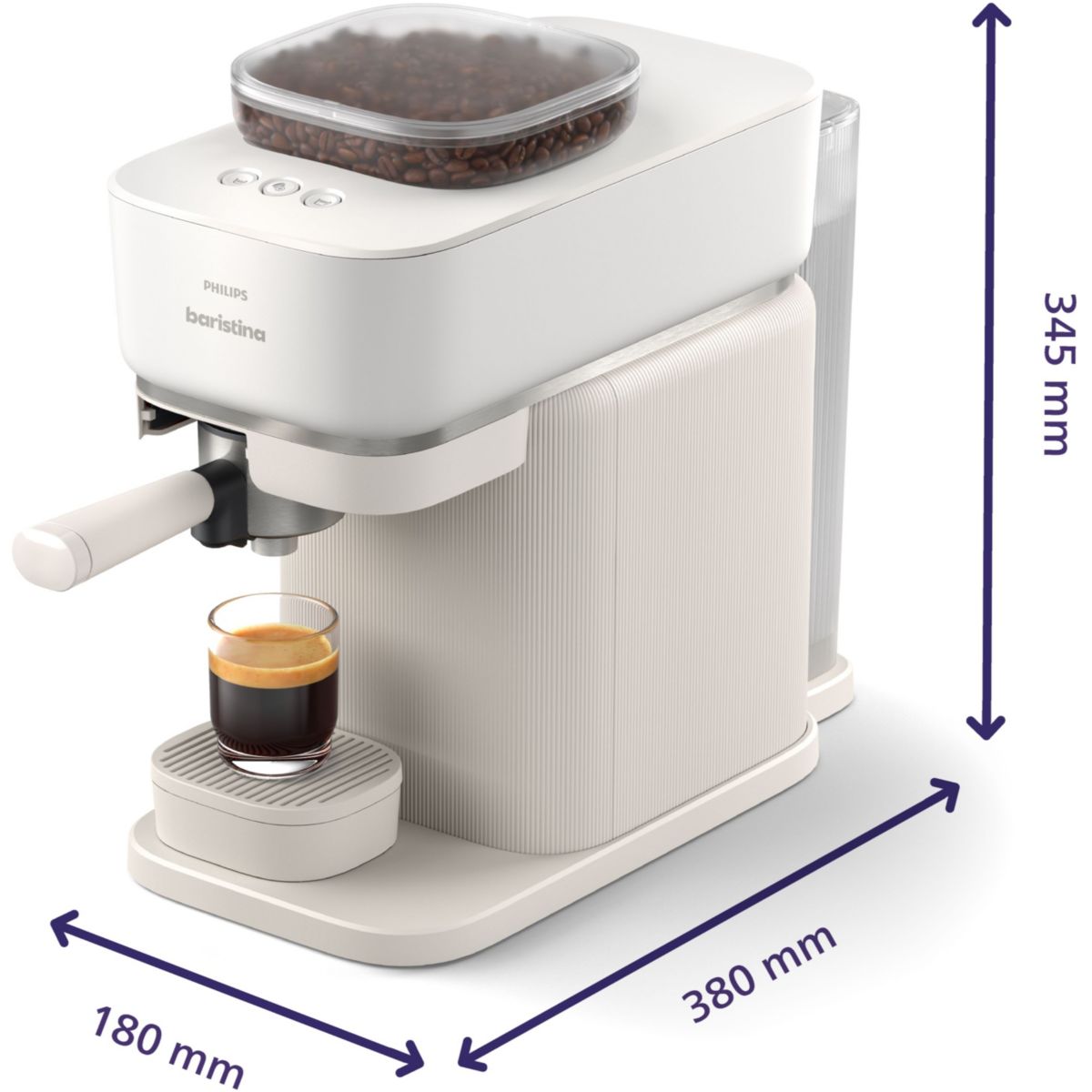Machine à expresso Baristina BAR303/00 cafetière à grain Blanche + mousseur à Lait couleur unique, PHILIPS