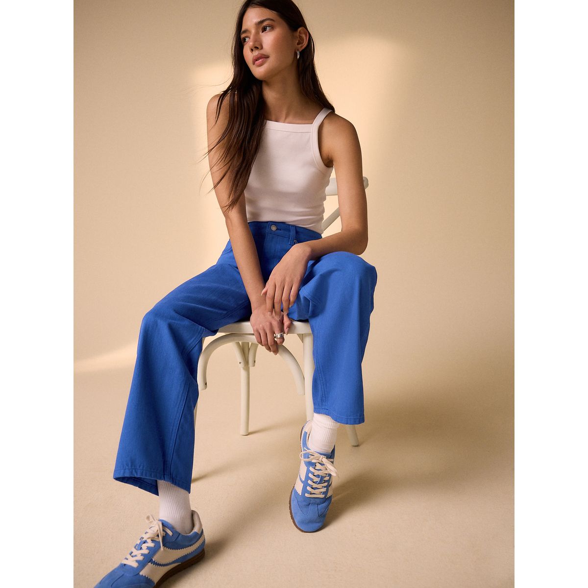 Jean droit longueur cheville bleu cobalt, NEXT
