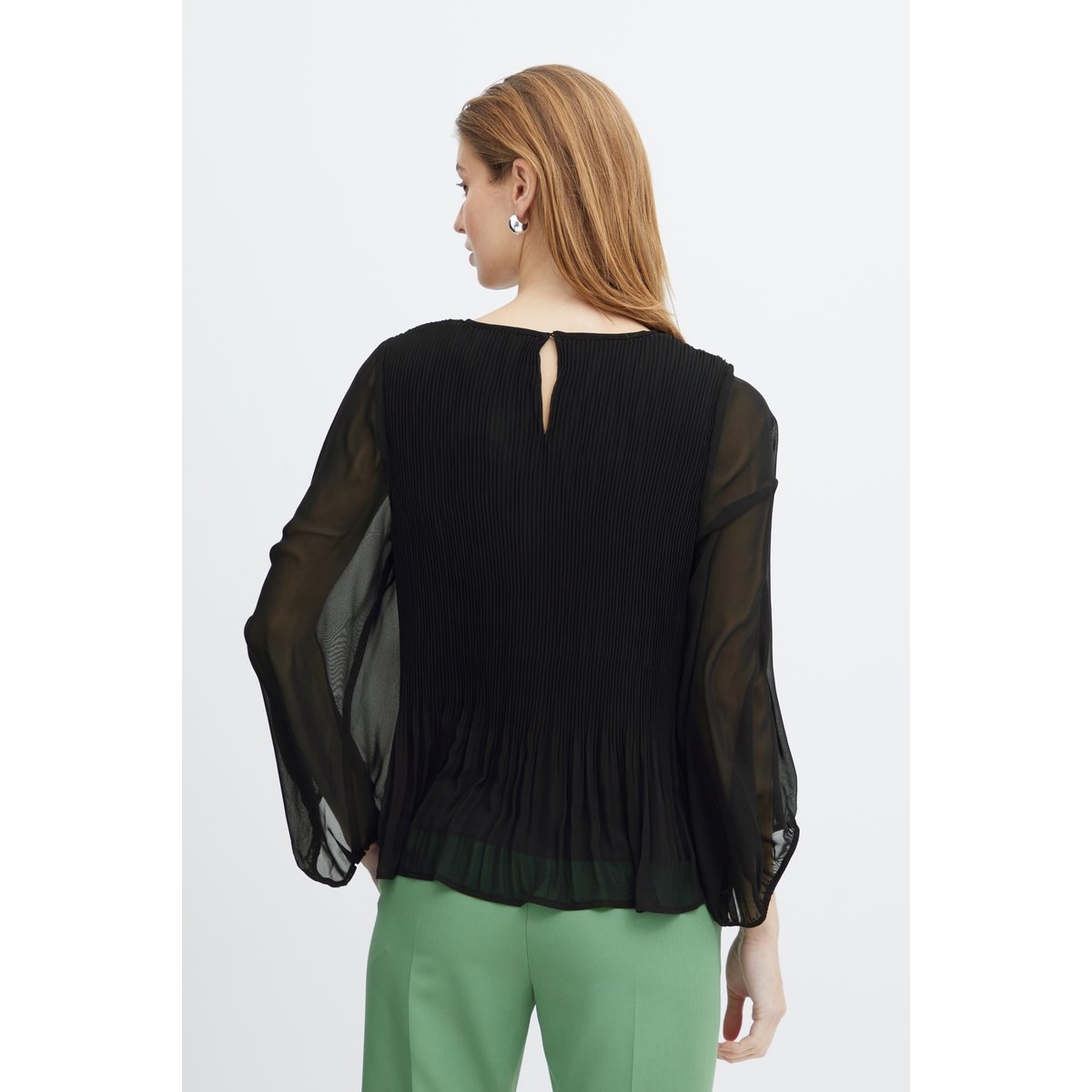 Blouse manches longues effet transparent noir black solid, ICHI