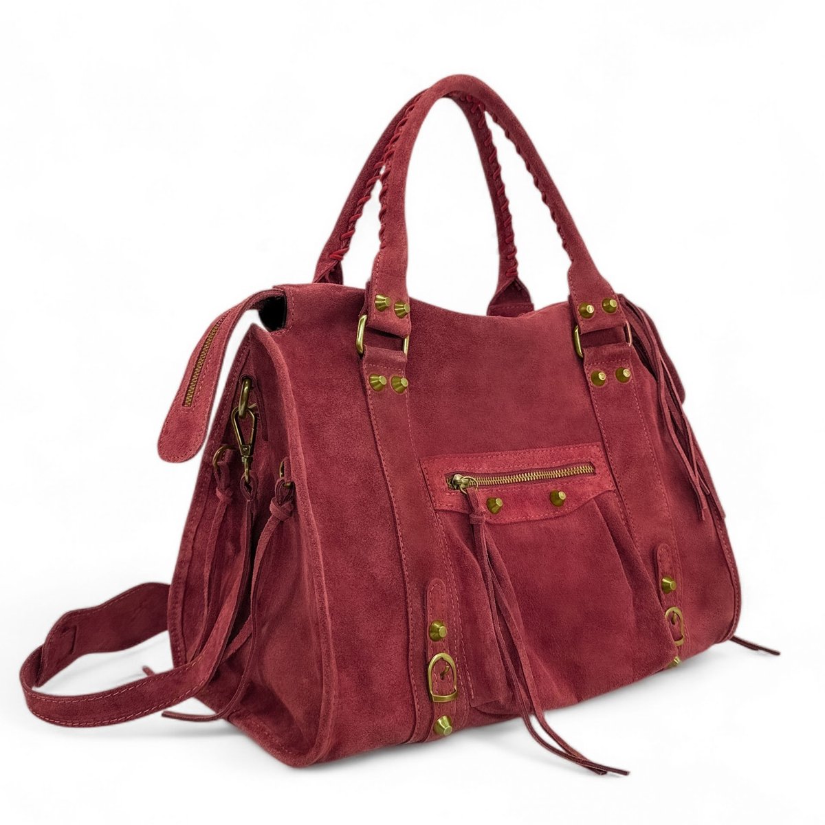 Grand sac en croûte de cuir STORM SUEDE XL rouge bordeaux, OH MY BAG