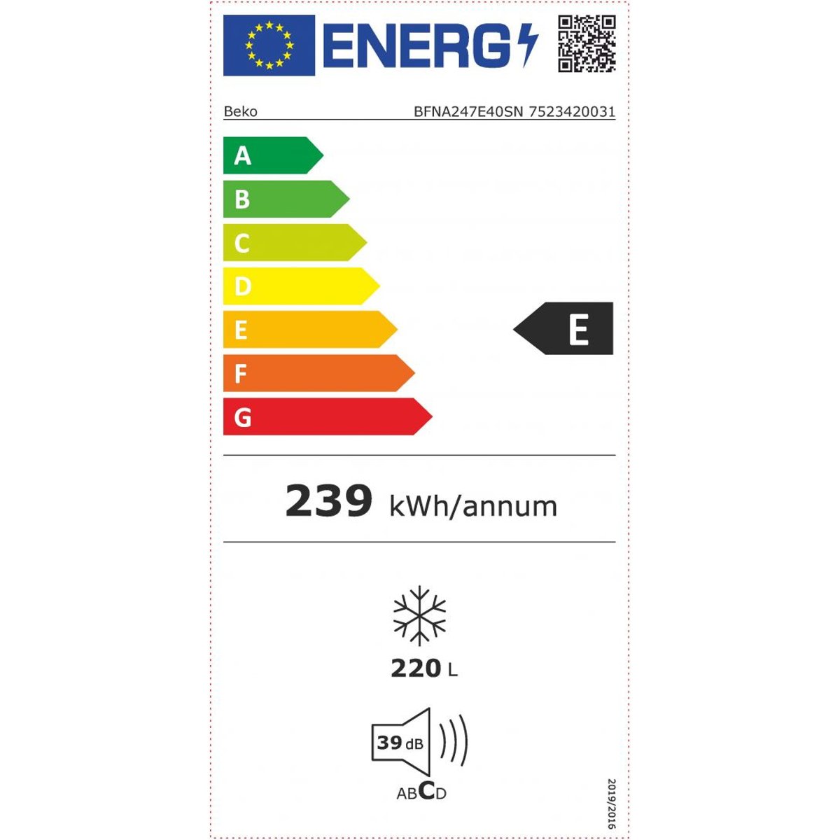 Congelateurs integrables BFNA247E40SN intégrable, BEKO