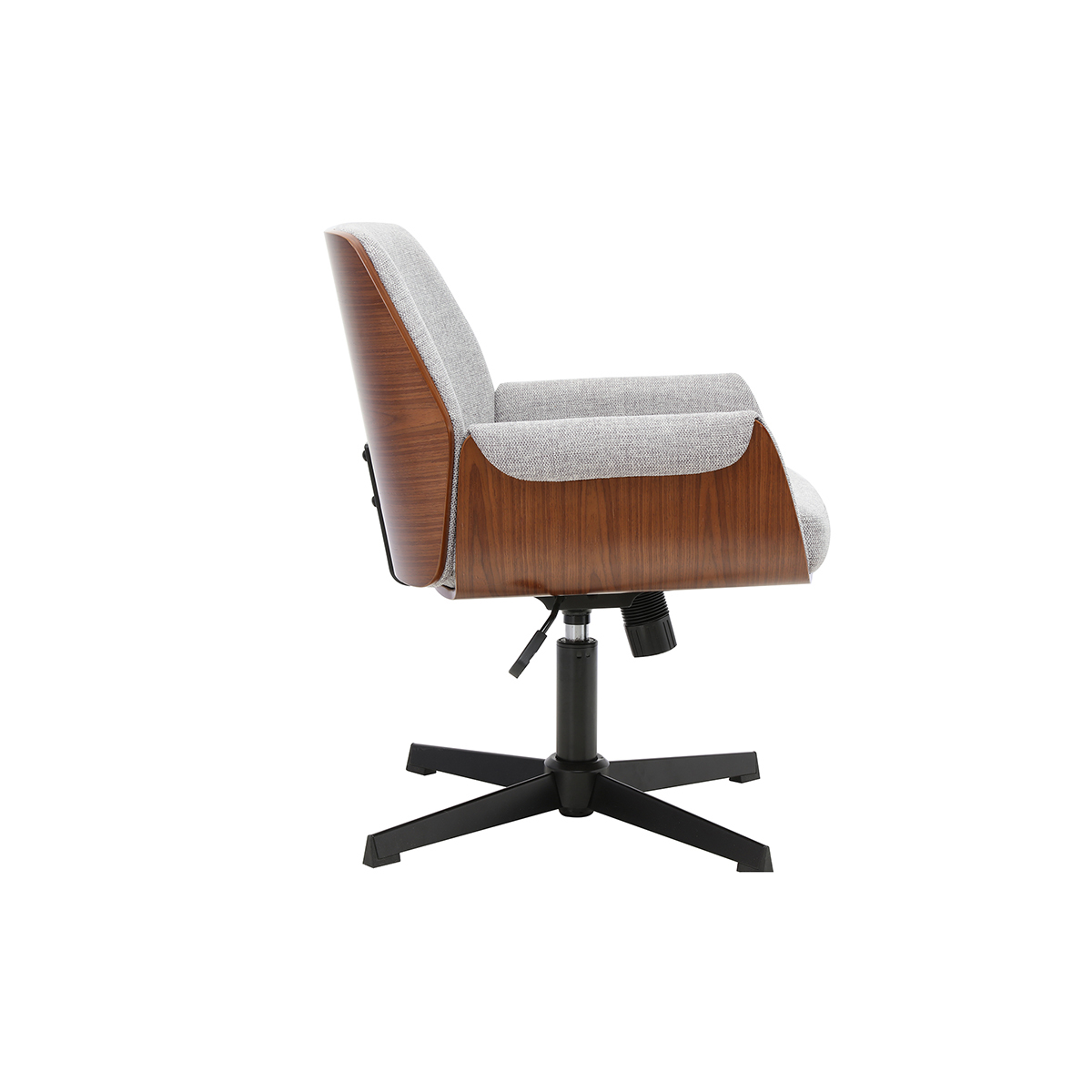 Chaise de bureau en tissu effet velours texturé beige et bois clair chêne RIKKI gris, MILIBOO