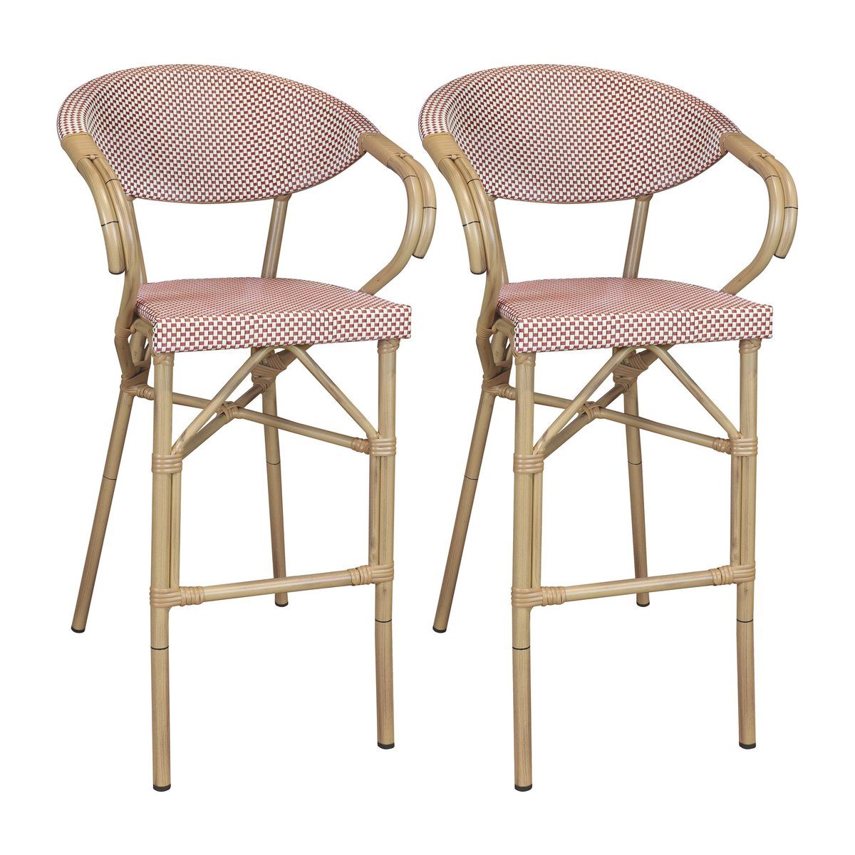 Lot de 2 fauteuils de bar extérieur effet rotin naturel, AMALFI rouge, NOW'S HOME
